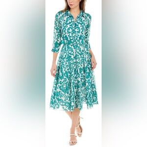Samantha Sung Elegant Teal Patterned Dress, Size 10
